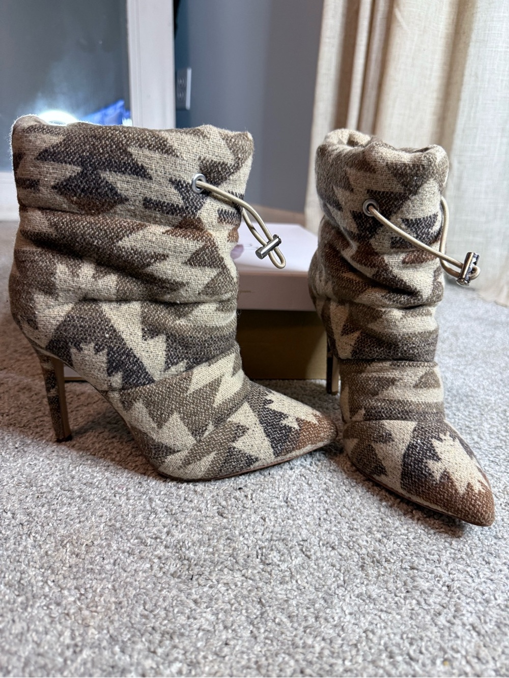 Jessica Simpson Beige and Brown Patterned Pointed-Toe Ankle Boots